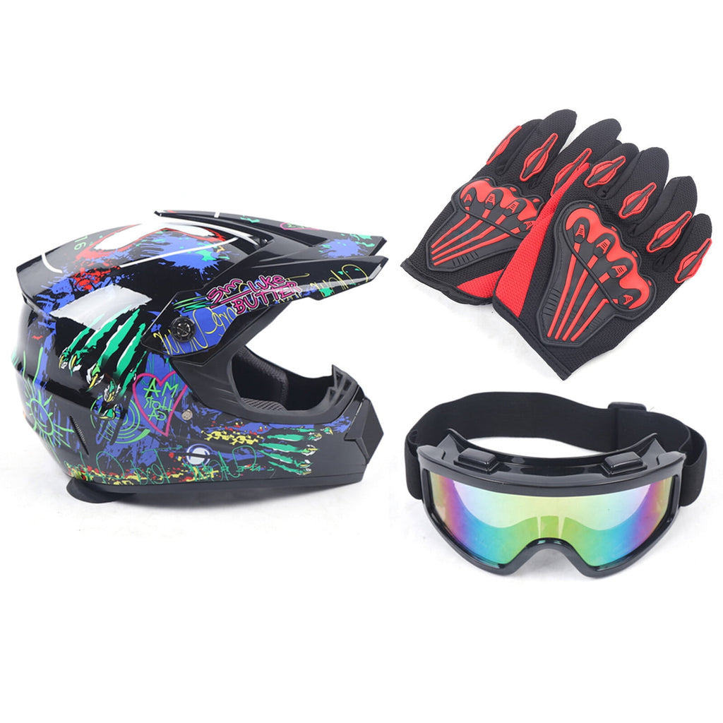 Motorcycle Dirt Bike Helmet with Gloves, Off Road Helmet Set for Unisex, 22.44-22.83in Head Circumference