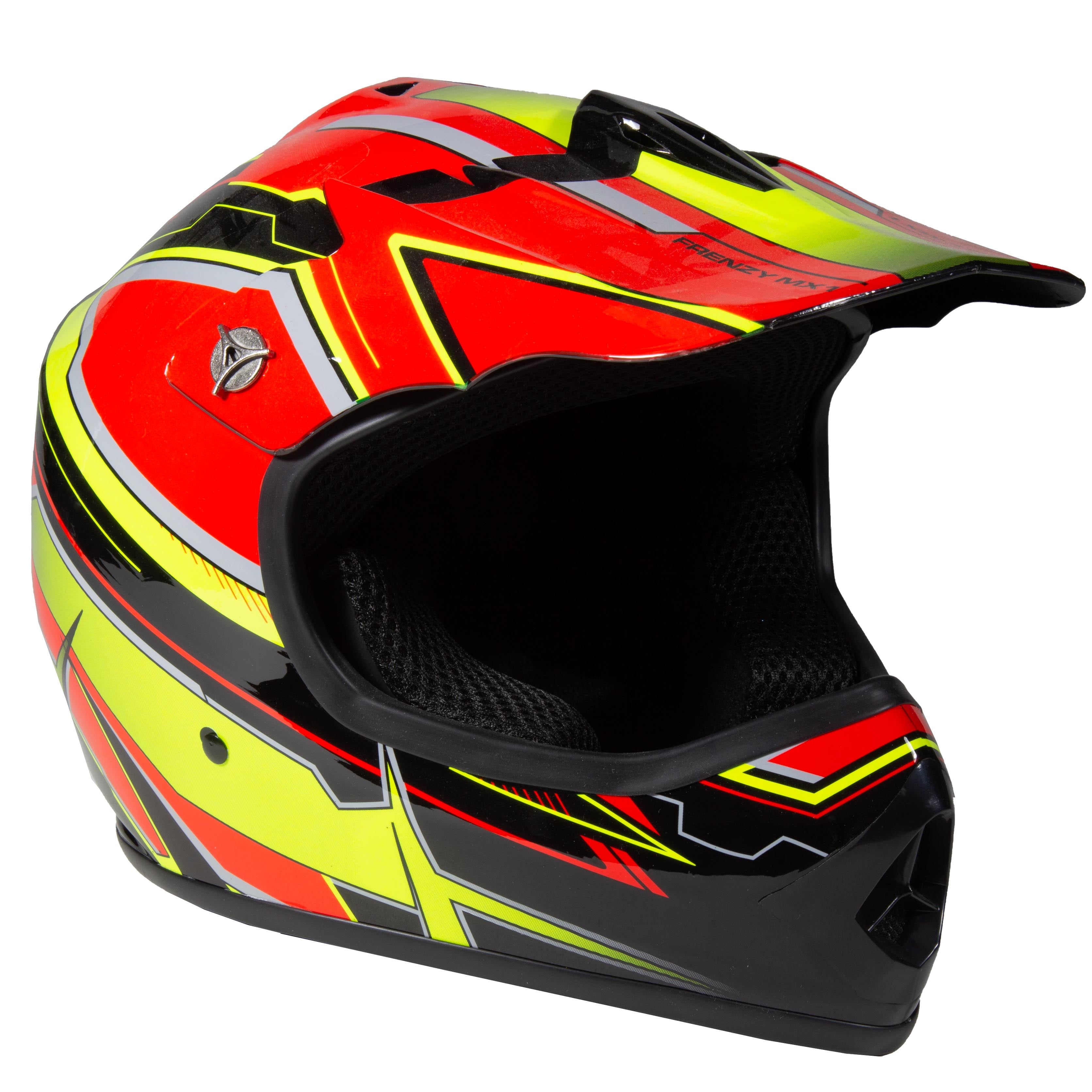 Youth Frenzy Off Road MX Helmet DOT Approved Color: Red and Yellow, Size: Youth Medium