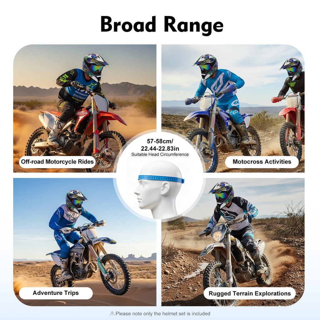 DOT Unisex Motocross Helmet with Goggles & Gloves, Impact Resistant, Well-Vented for Summer/Winter, Off-Road Riding, ATV MX BMX Dirt Bike Racing
