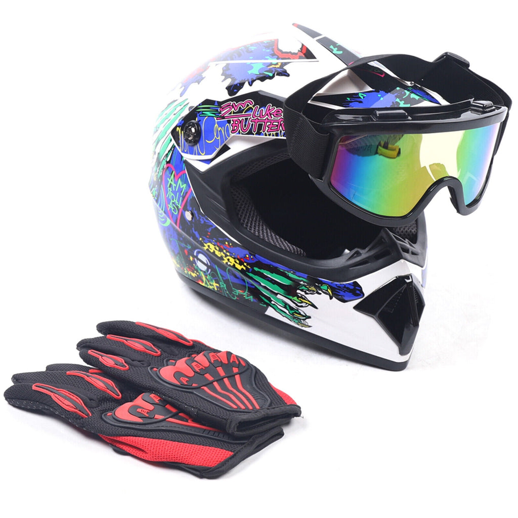 Adult Helmet &Gloves &Goggles for Dirt Bike DOT Motorcycle Motocross MX ATV