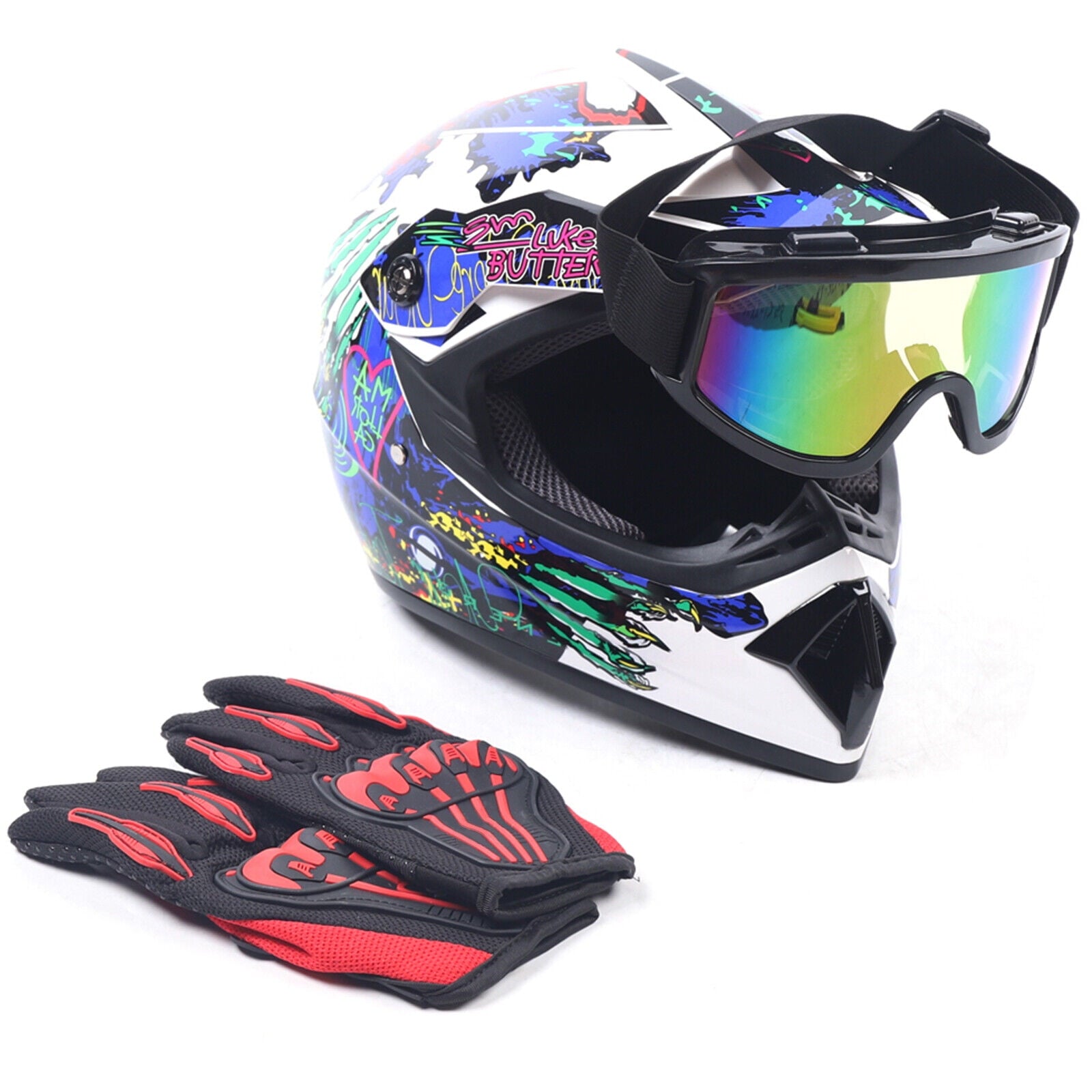 Adult Helmet &Gloves &Goggles for Dirt Bike DOT Motorcycle Motocross MX ATV