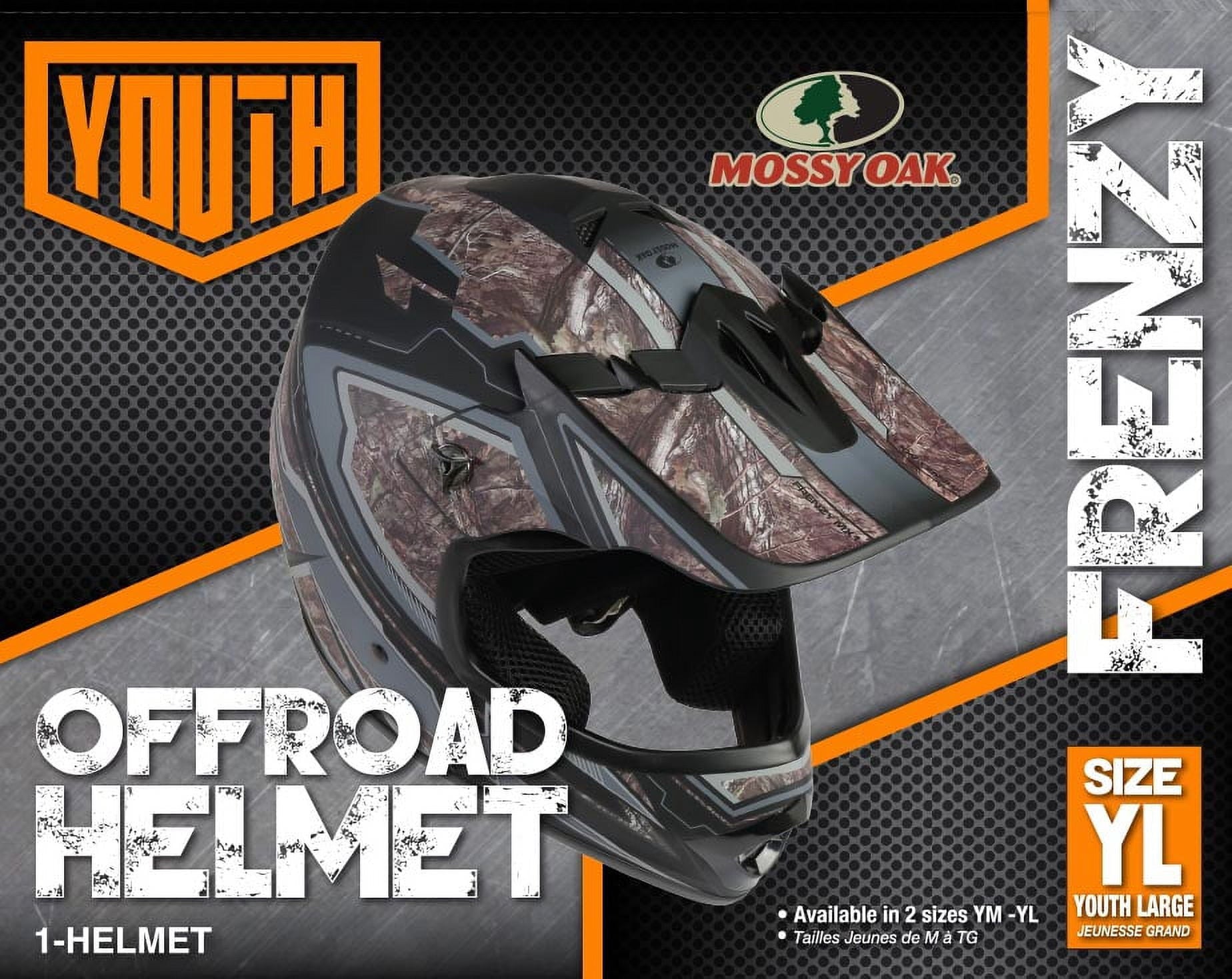 Youth Frenzy Mossy Oak Camo Mx off-road Motocross, ATV, Dirt Bike Helmet, Dot Approved - Large