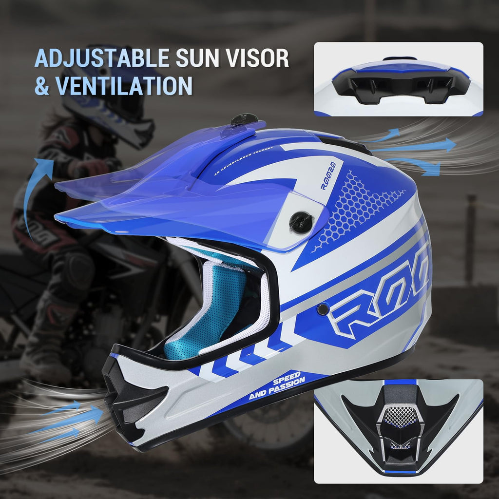 ROOZO Youth Dirt Bike Helmet â€?DOT Certified Full Face Motorcycle Helmet with Goggles & Gloves