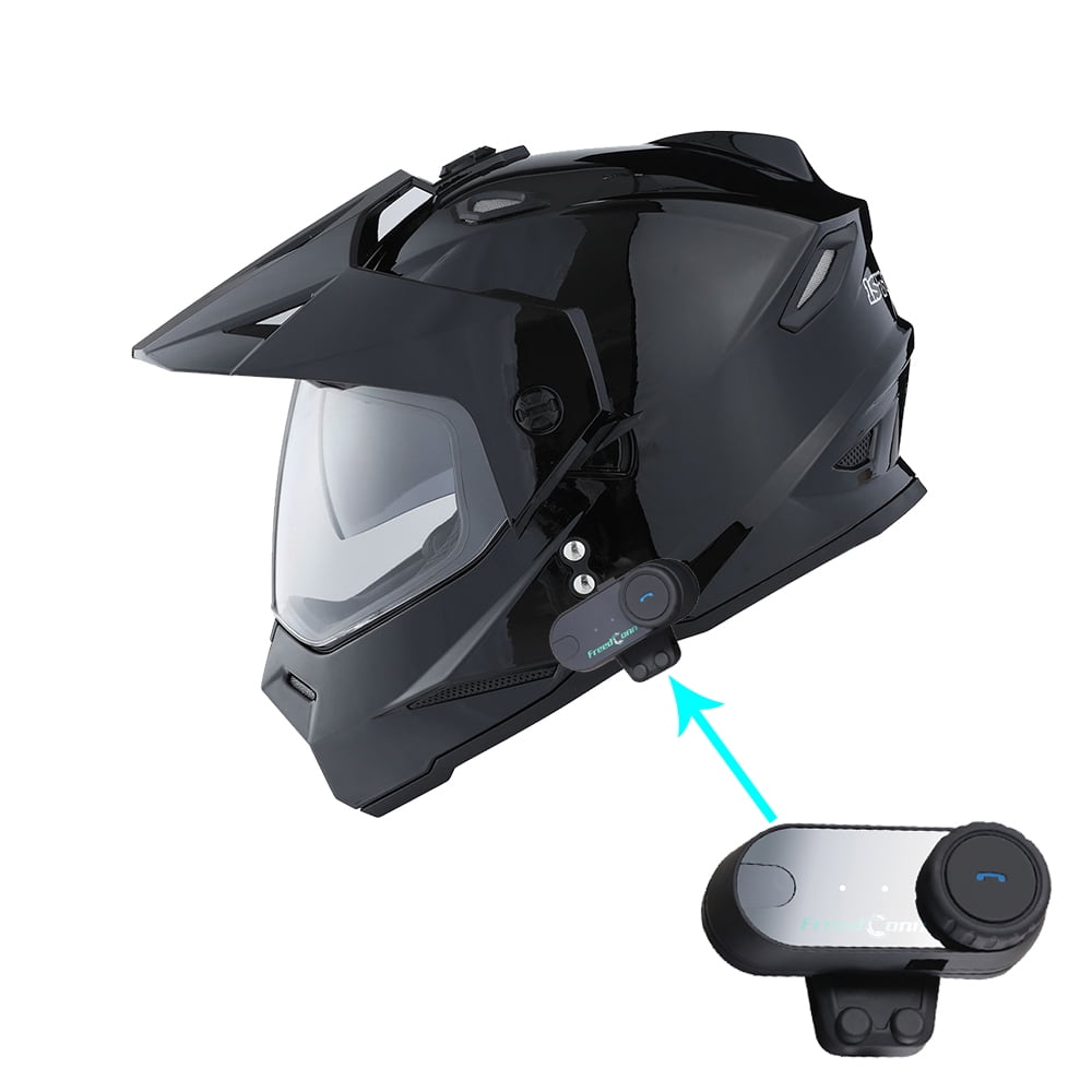 1Storm Dual Sport Motorcycle Motocross Off Road Full Face Helmet Dual Visor HF802 Matt Black + Motorcycle Bluetooth Headset