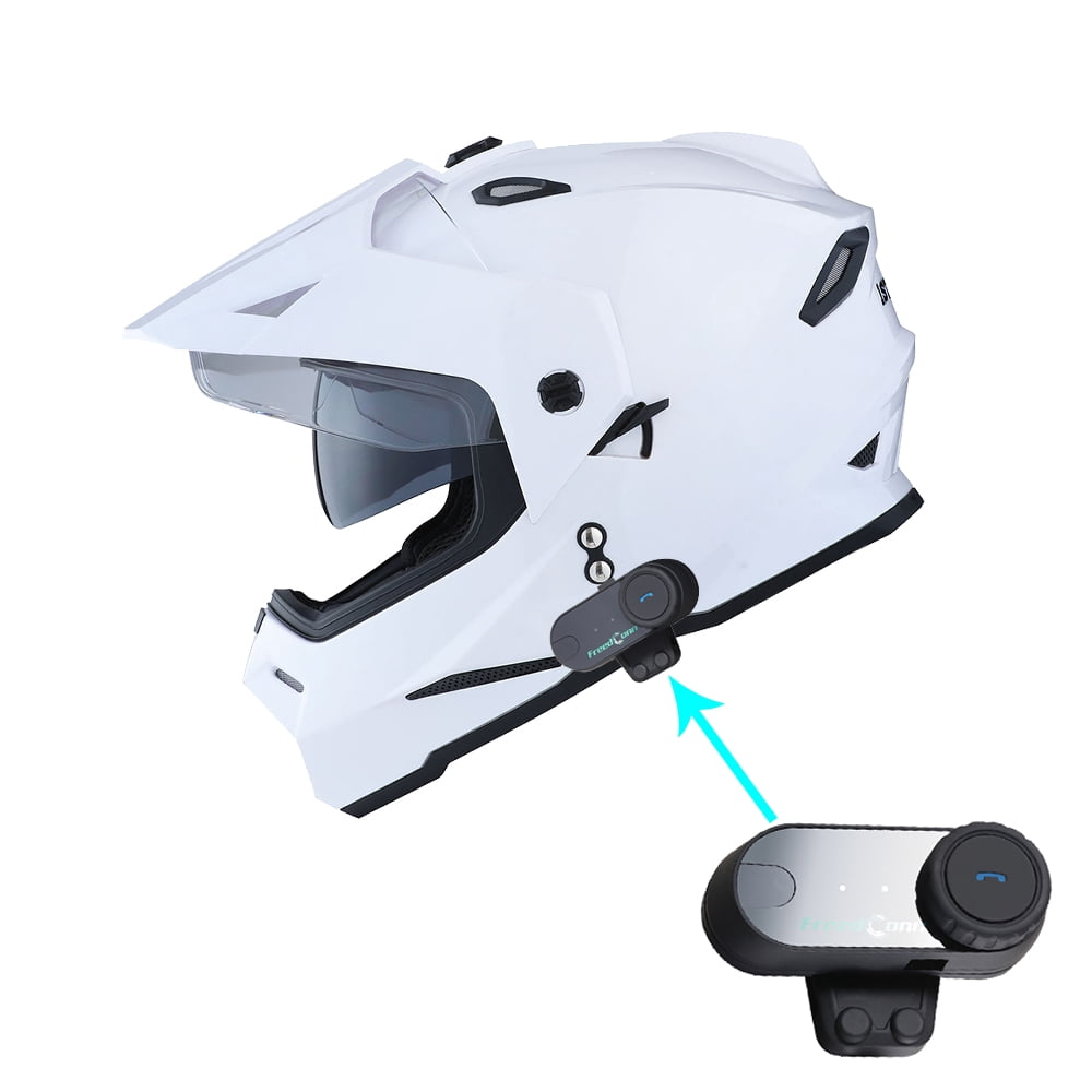 1Storm Dual Sport Motorcycle Motocross Off Road Full Face Helmet Dual Visor HF802 Matt Black + Motorcycle Bluetooth Headset