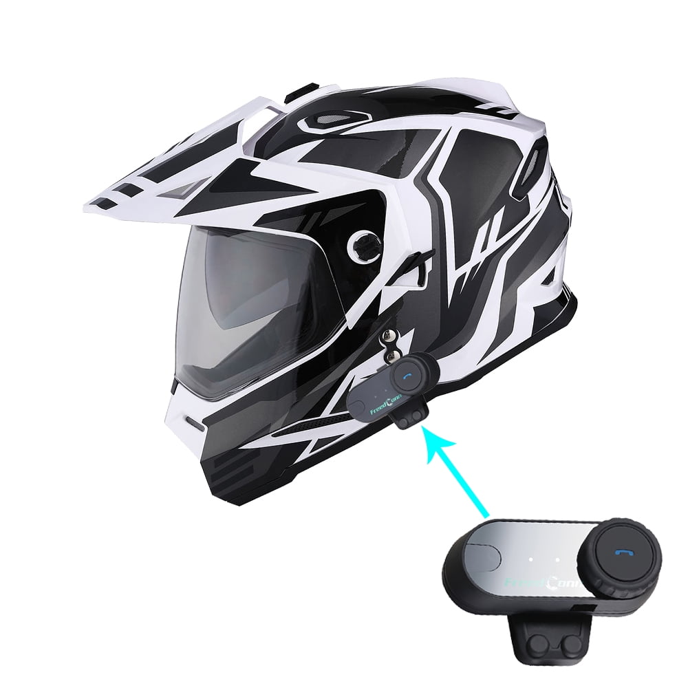 1Storm Dual Sport Motorcycle Motocross Off Road Full Face Helmet Dual Visor HF802 Matt Black + Motorcycle Bluetooth Headset