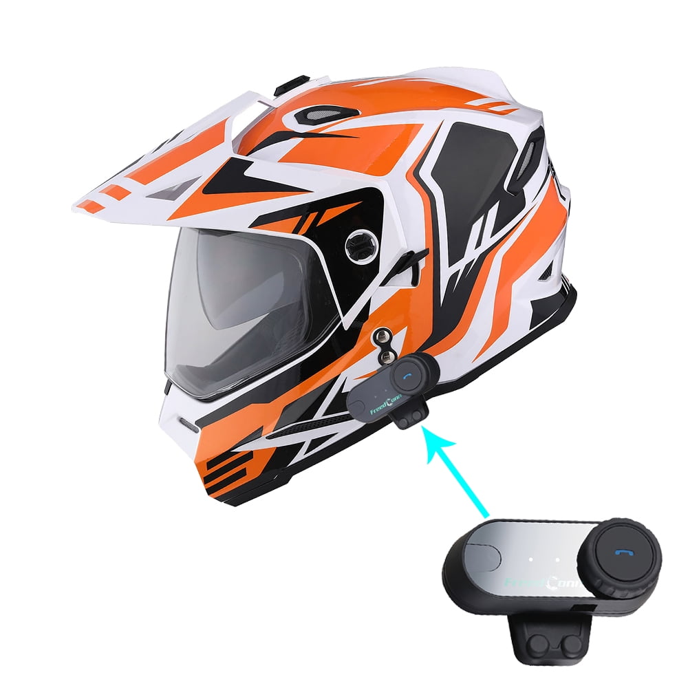 1Storm Dual Sport Motorcycle Motocross Off Road Full Face Helmet Dual Visor HF802 Matt Black + Motorcycle Bluetooth Headset