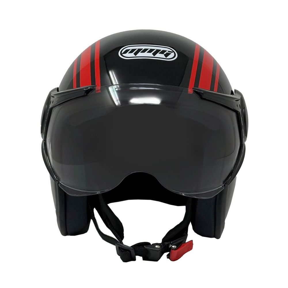 MMG Adult Motorcycle Helmet, Open Face Flip Up Visor DOT - Black/Red Graph (XL)