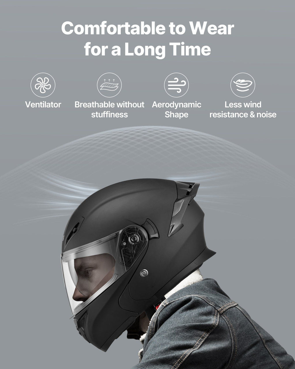 Motorcycle Helmet, Modular, Adult Motocross Dirt Bike Helmet with Large Clear Visor, Comfortable Motorbike Racing Street with Detachable Liner for Men & Women, DOT Approved, (Matte Black, M)