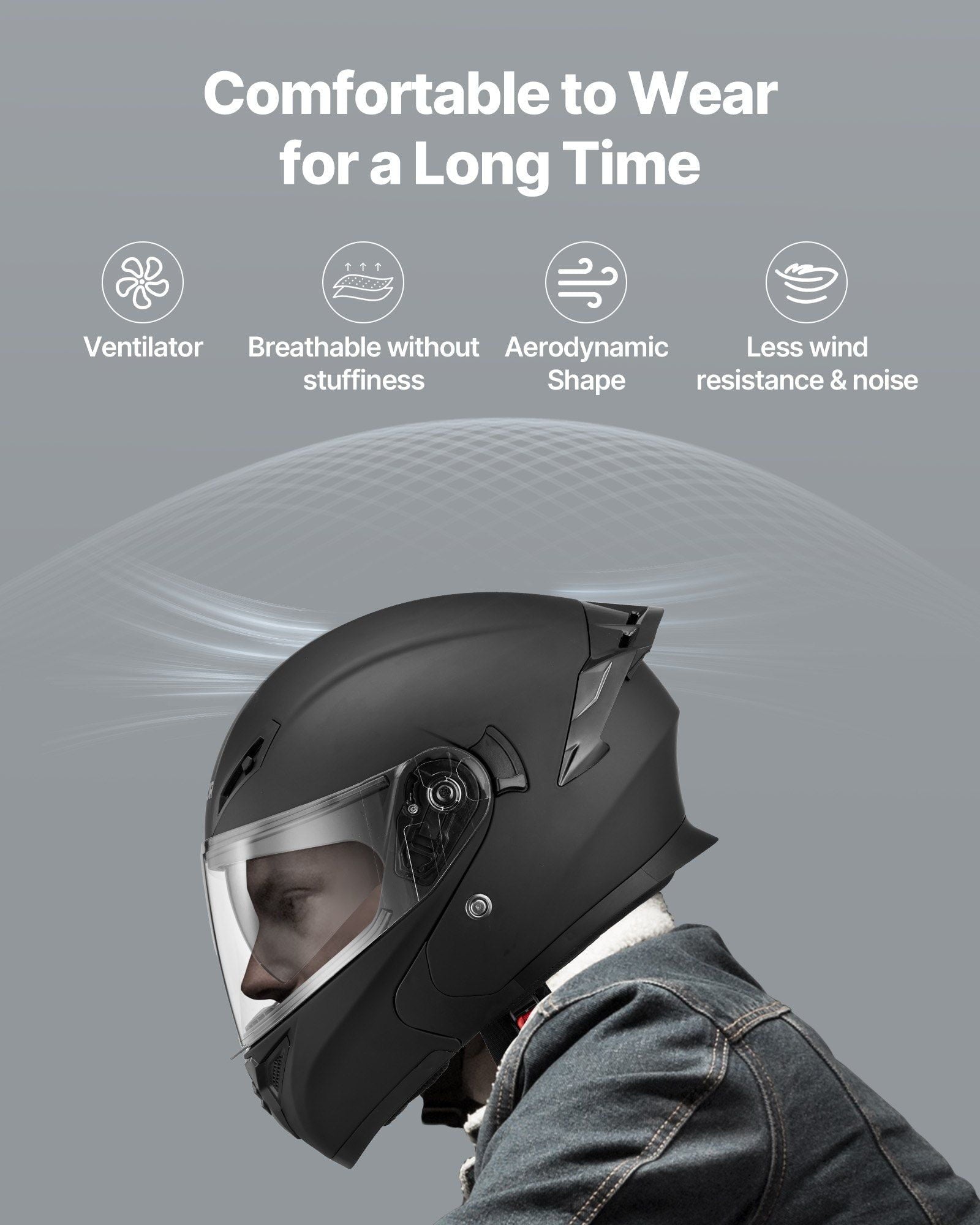 Motorcycle Helmet, Modular, Adult Motocross Dirt Bike Helmet with Large Clear Visor, Comfortable Motorbike Racing Street with Detachable Liner for Men & Women, DOT Approved, (Matte Black, M)