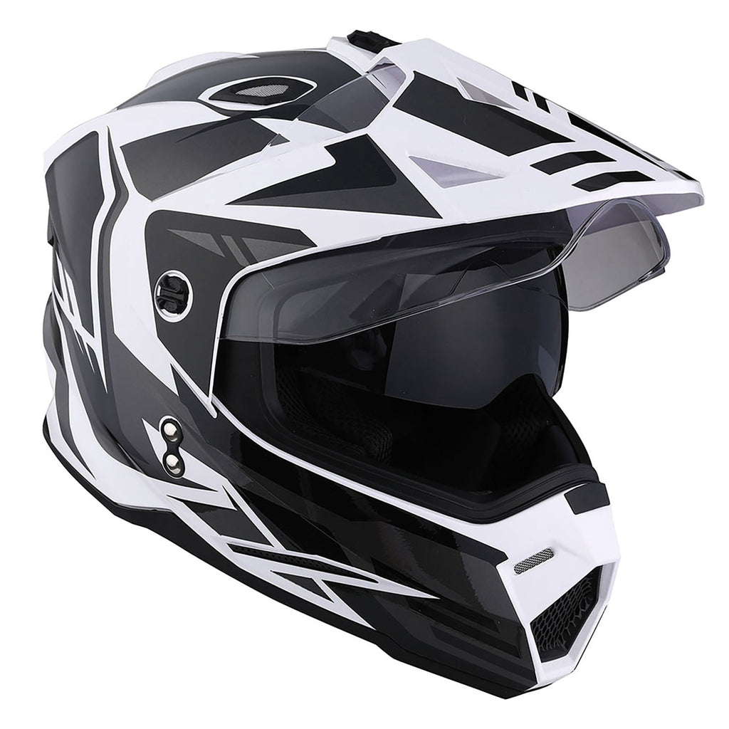 1Storm Dual Sport Motorcycle Motocross Off Road Full Face Helmet HF802 Dual Visor Storm Force Black
