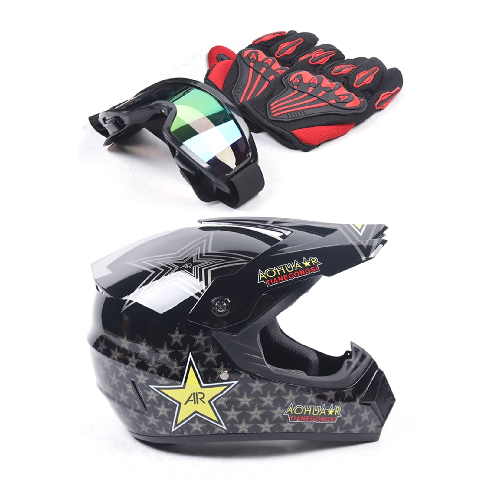 Adult ATV Motocross Dirt Bike Motorcycle Off-Road Helmet w/ Goggles Gloves