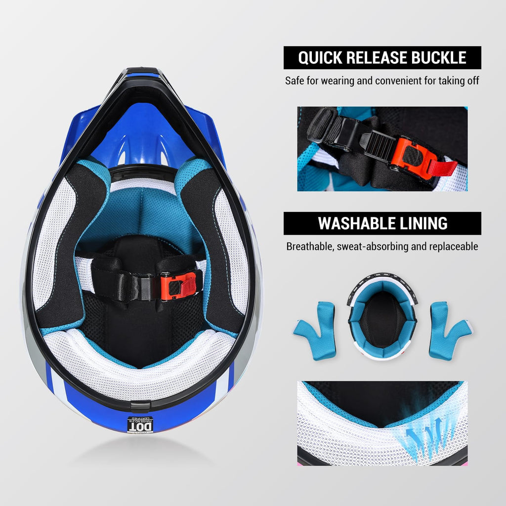 ROOZO Youth Dirt Bike Helmet â€?DOT Certified Full Face Motorcycle Helmet with Goggles & Gloves
