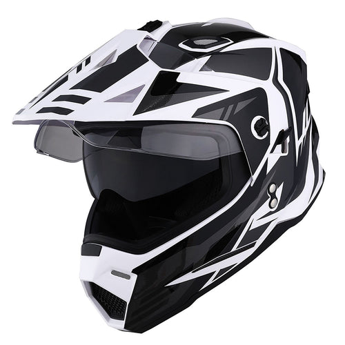 1Storm Dual Sport Motorcycle Motocross Off Road Full Face Helmet HF802 Dual Visor Storm Force Black