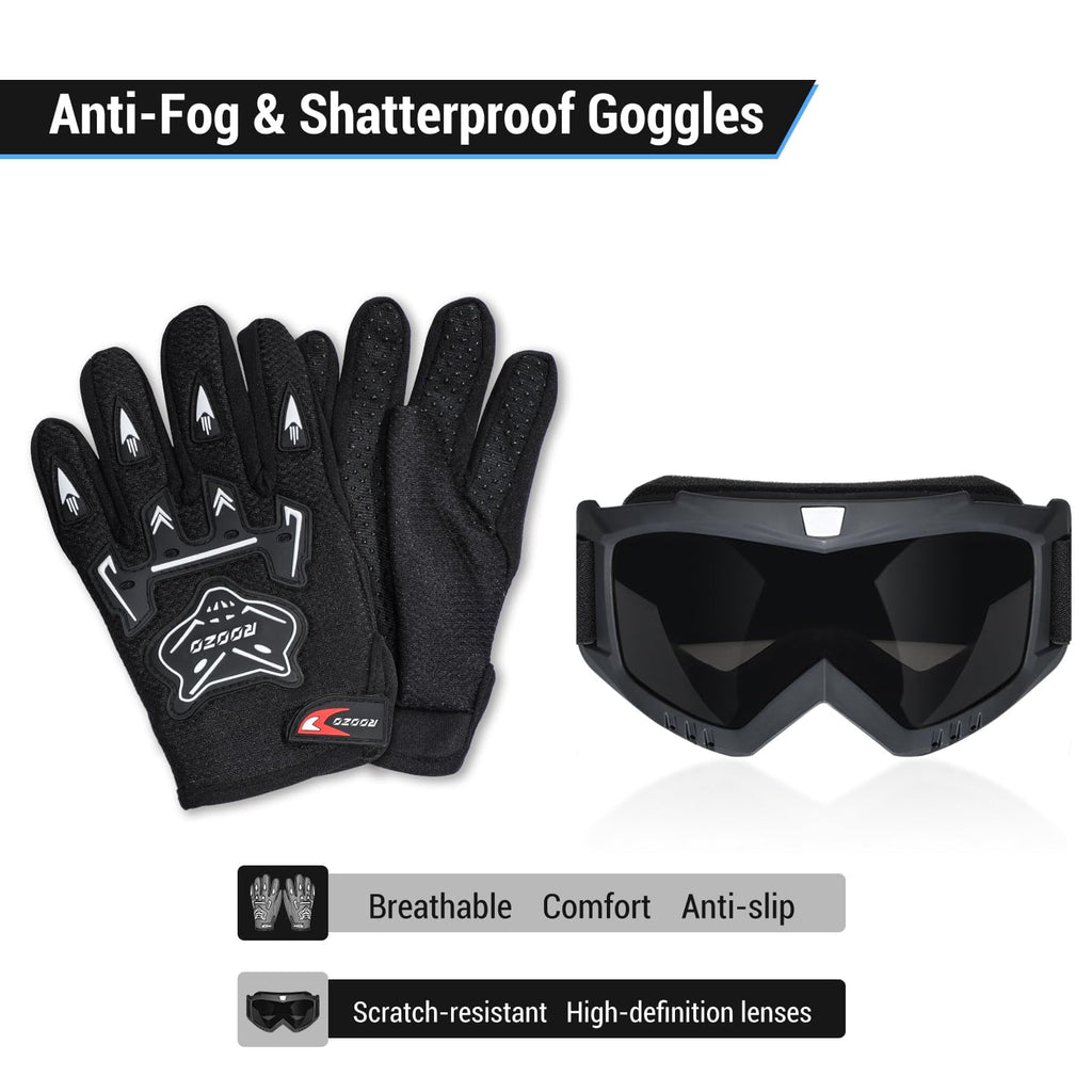 ROOZO Youth Dirt Bike Helmet â€?DOT Certified Full Face Motorcycle Helmet with Goggles & Gloves