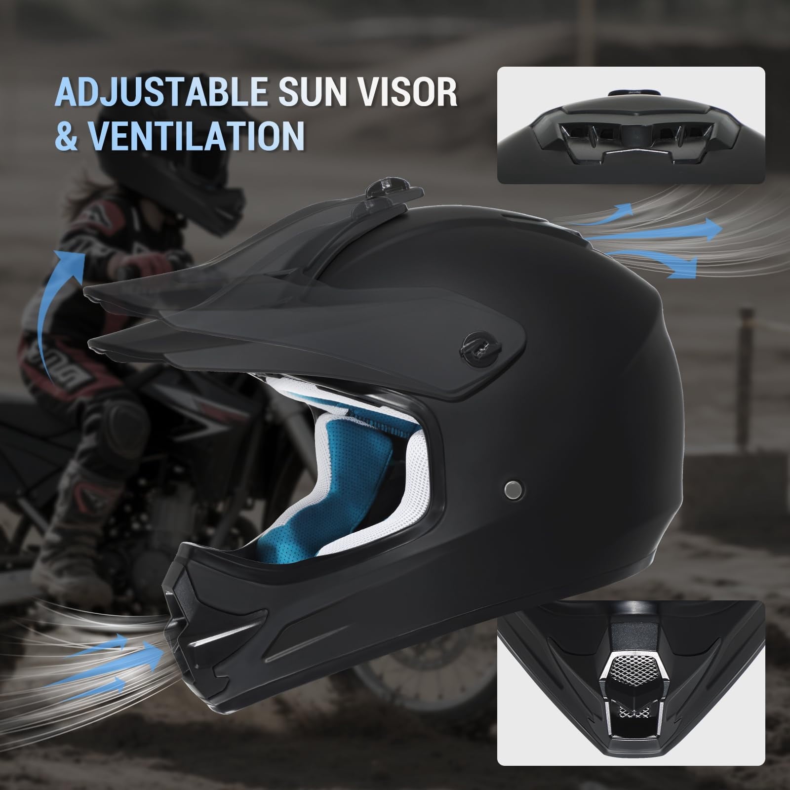 ROOZO Youth Dirt Bike Helmet â€?DOT Certified Full Face Motorcycle Helmet with Goggles & Gloves
