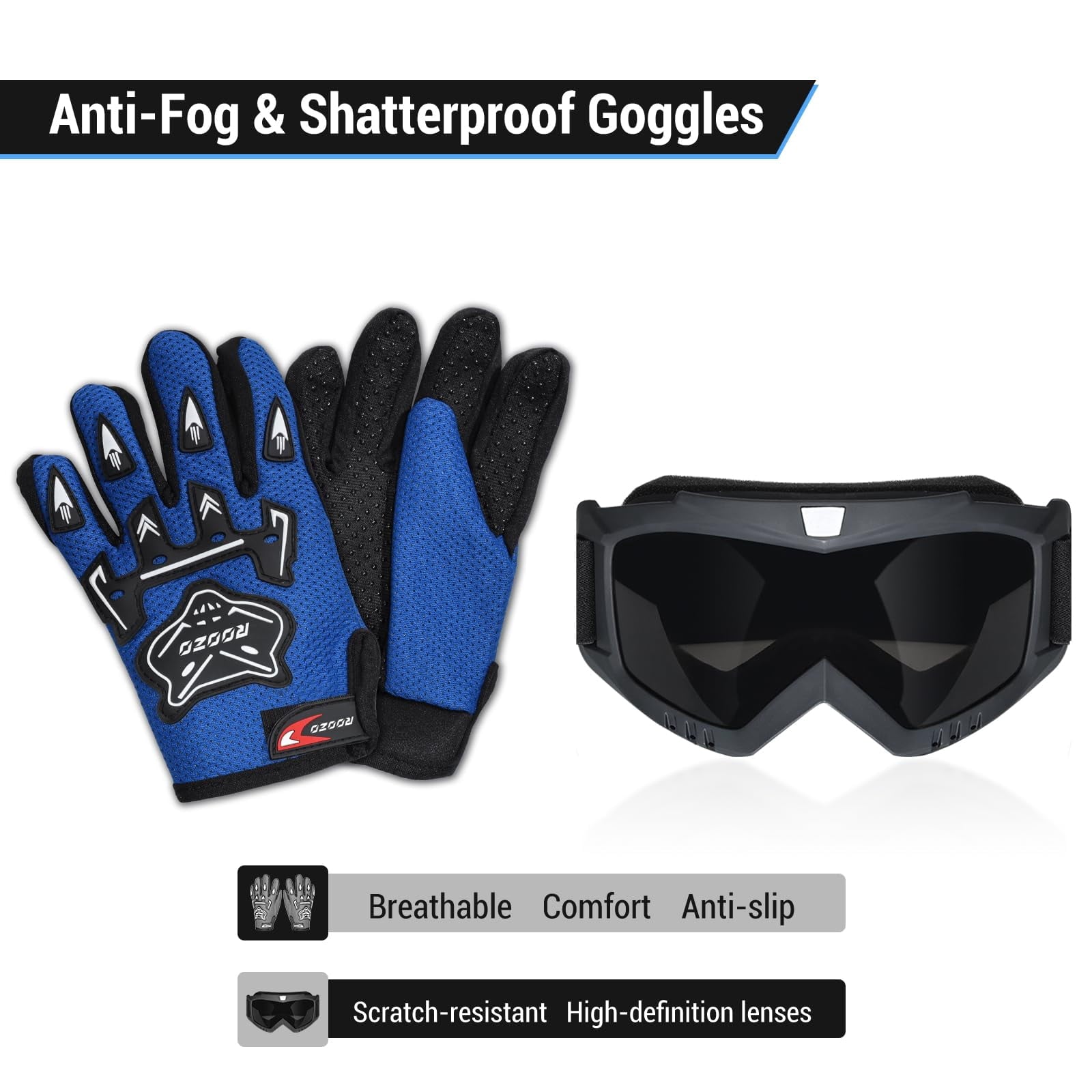 ROOZO Youth Dirt Bike Helmet â€?DOT Certified Full Face Motorcycle Helmet with Goggles & Gloves