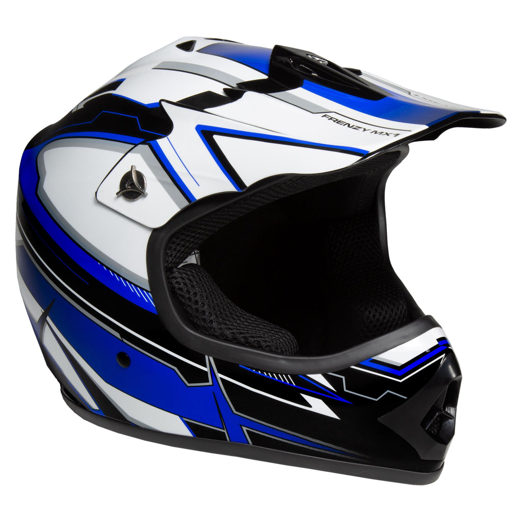 Youth Frenzy MX off Road Dirt Bike Helmet - DOT Approved - Color Blue - Size: Youth Medium