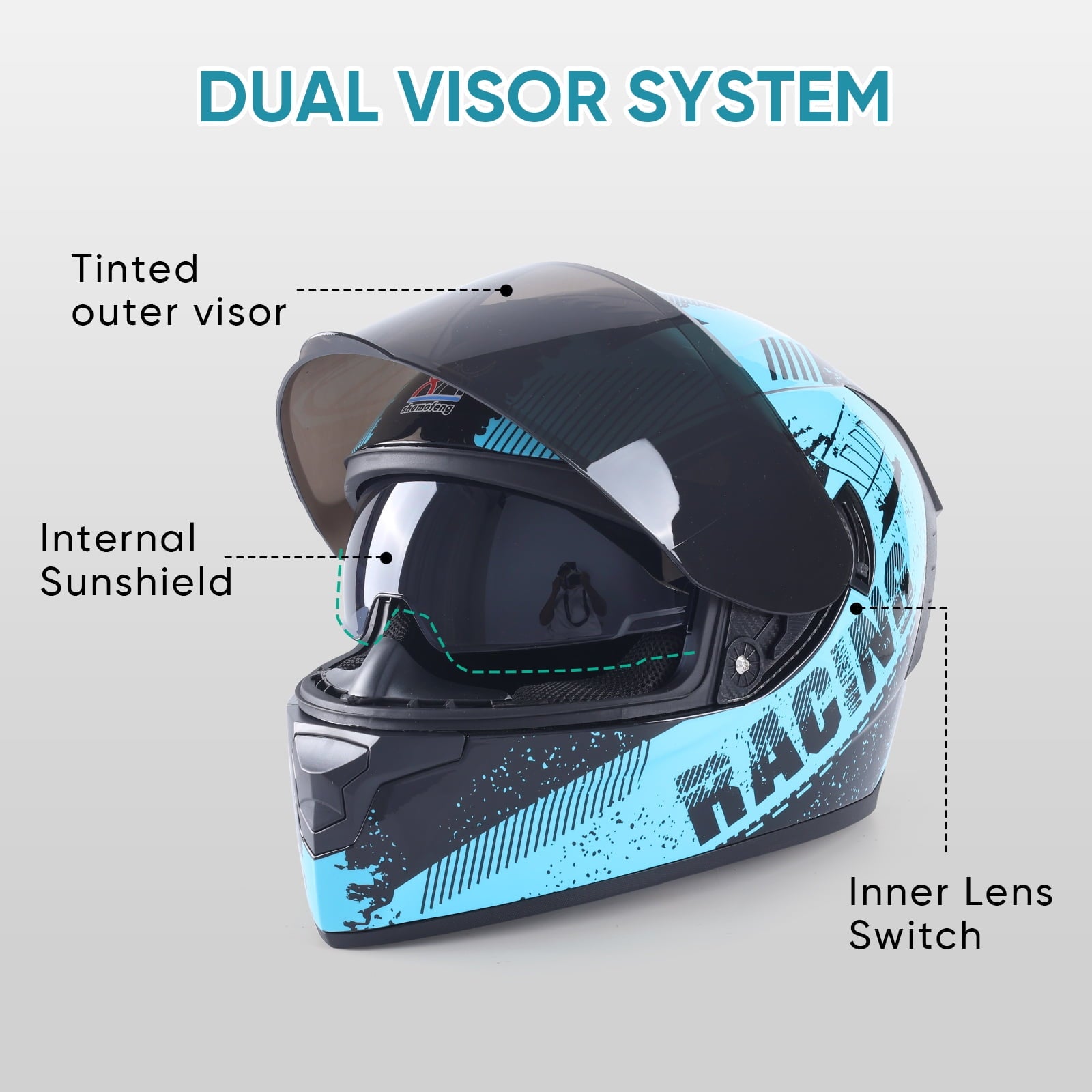 shamofeng Full-Face Adult Motorcycle Helmet, Motocross ATV Offroad Dirt Bike Helmet DOT Approved, L Size