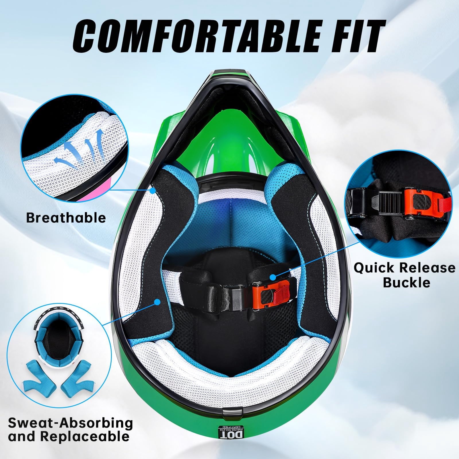 Youth Dirt Bike Helmet DOT Certified - Full Face Motorcycle Helmet for Off-Road, ATV, Street Riding, Includes Adjustable Goggles & Protective Gloves