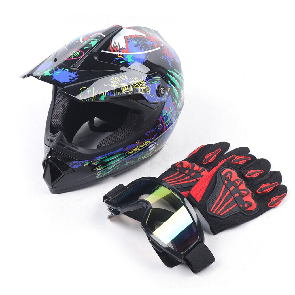 Motorcycle Helmet Set Motorcycle Helmet for 21.65-22.05in Head Circumference Size w/Goggles+Gloves