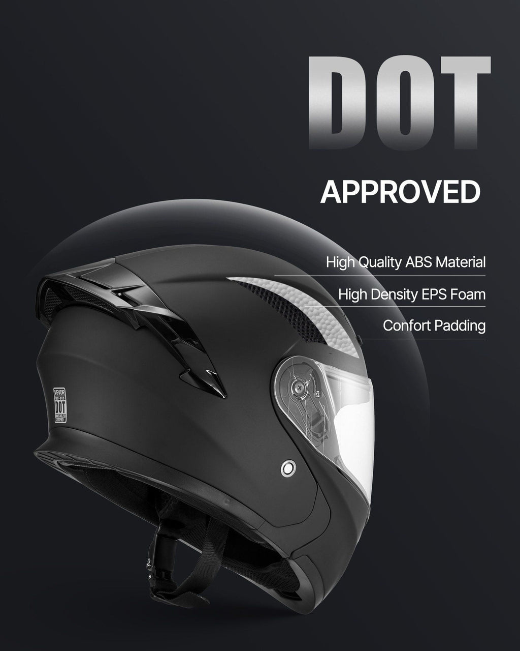 Motorcycle Helmet, Modular, Adult Motocross Dirt Bike Helmet with Large Clear Visor, Comfortable Motorbike Racing Street with Detachable Liner for Men & Women, DOT Approved, (Matte Black, M)