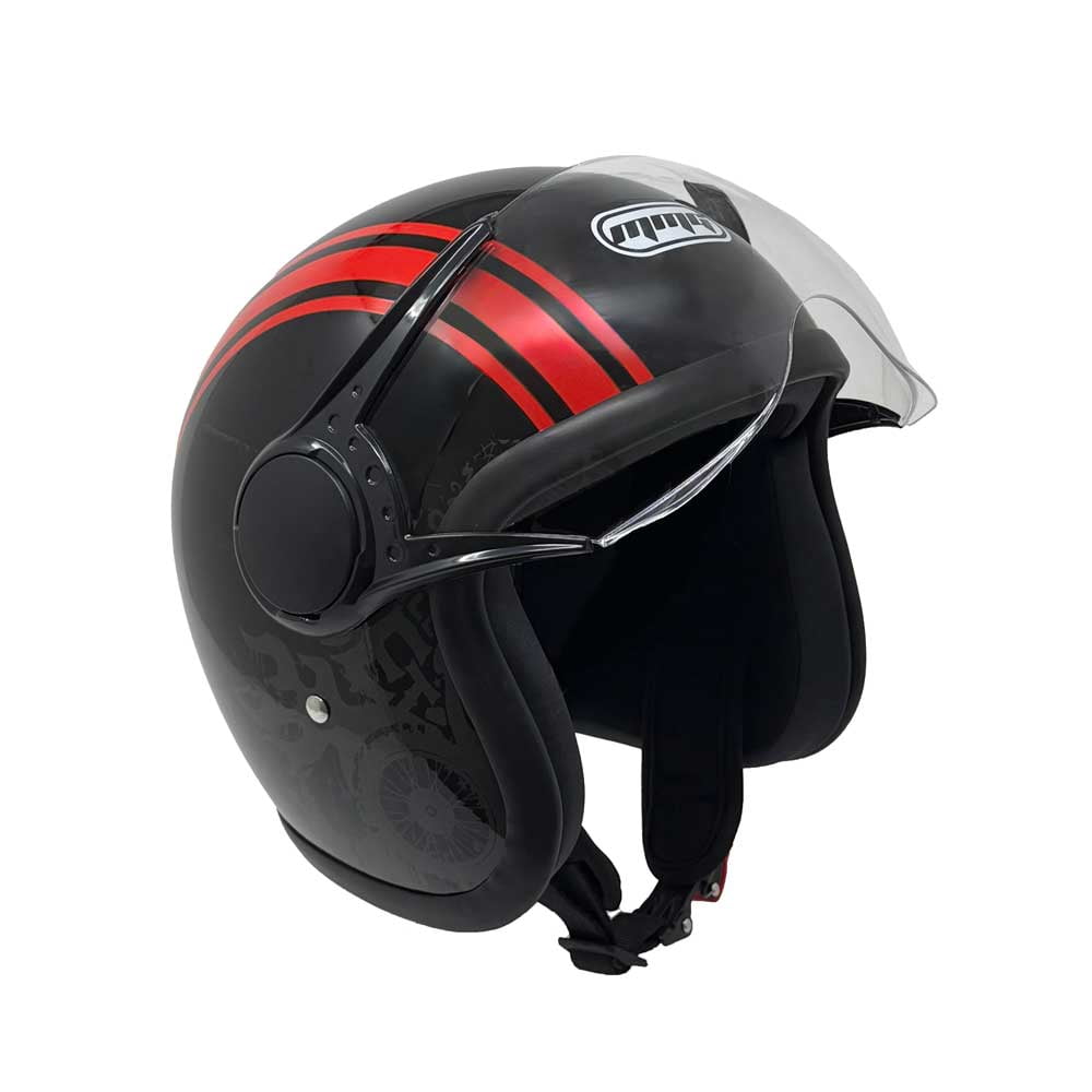 MMG Adult Motorcycle Helmet, Open Face Flip Up Visor DOT - Black/Red Graph (XL)