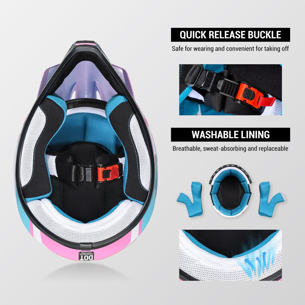 ROOZO Youth Dirt Bike Helmet â€?DOT Certified Full Face Motorcycle Helmet with Goggles & Gloves