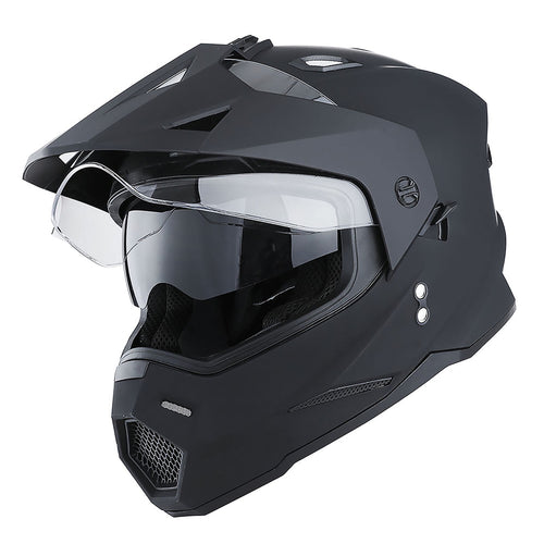 1Storm Adult Motorcycle Motocross Dual Sport Off Road Full Face Dual Visor Helmet F802CLS Matt Black