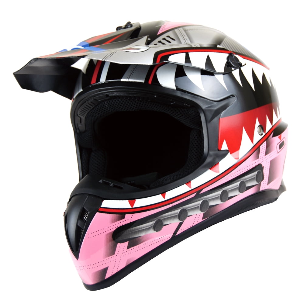 1Storm Adult Motocross BMX MX ATV Dirt Bike Helmet Racing Style SC09SCLS; Shark Pink