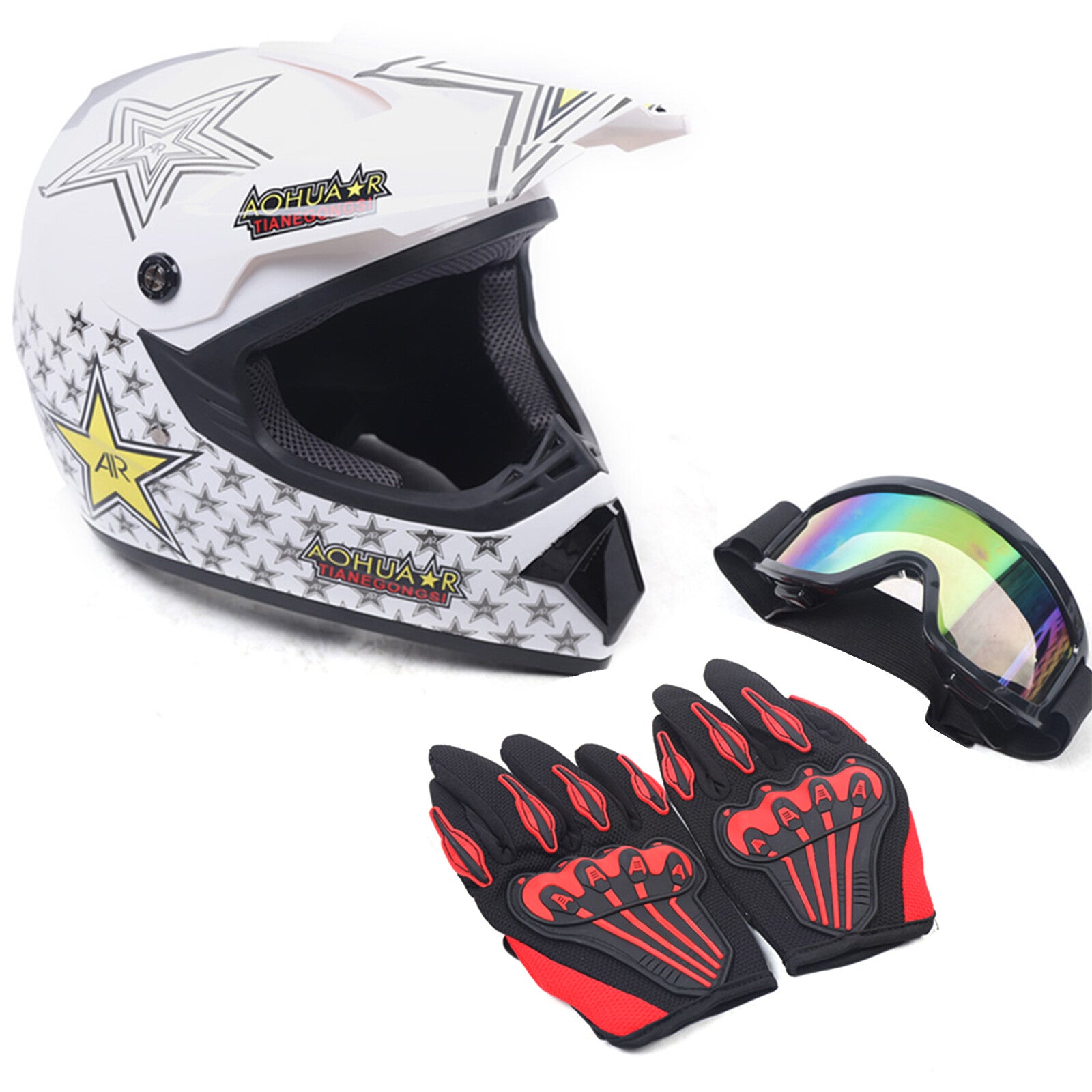 DOT Motorcycle Adult Helmet +Goggles +Gloves Motocross MX ATV Dirt Bike Off-Road