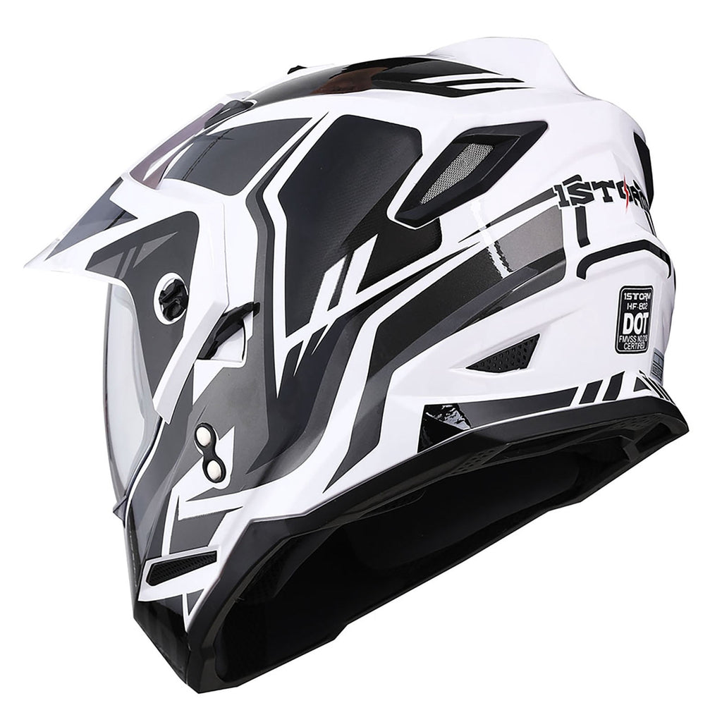1Storm Dual Sport Motorcycle Motocross Off Road Full Face Helmet HF802 Dual Visor Storm Force Black