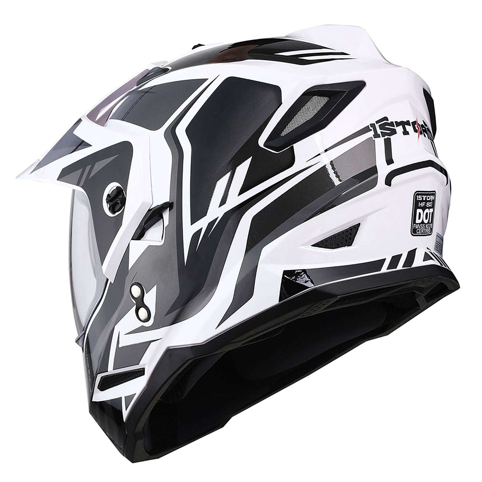 1Storm Dual Sport Motorcycle Motocross Off Road Full Face Helmet HF802 Dual Visor Storm Force Black