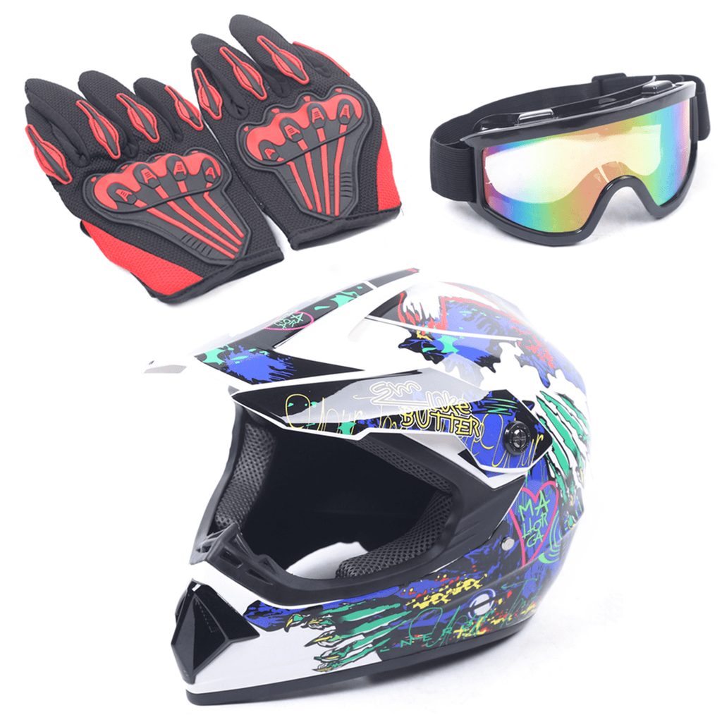 Youth Offroad Gear Combo Helmet Gloves Goggles DOT Motocross Off-Road Racing ATV Dirt Bike Protector
