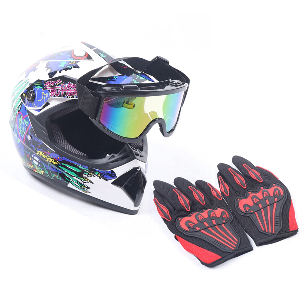 Adult Helmet &Gloves &Goggles for Dirt Bike DOT Motorcycle Motocross MX ATV