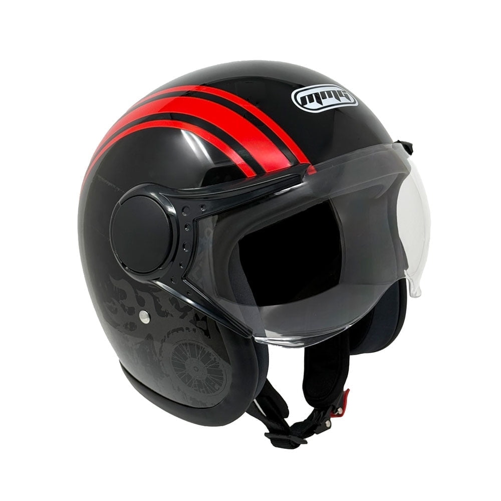 MMG Adult Motorcycle Helmet, Open Face Flip Up Visor DOT - Black/Red Graph (XL)