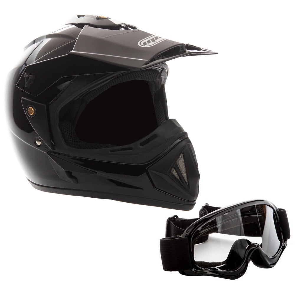 MMG Model 30 Gloss Black Lightweight Full-Face DOT Adult Motorcycle Helmet with Goggles