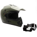 MMG Motorcycle Off-Road Helmet MX ATV Dirt Bike Matte Military Green with Goggles (Medium) Model 30
