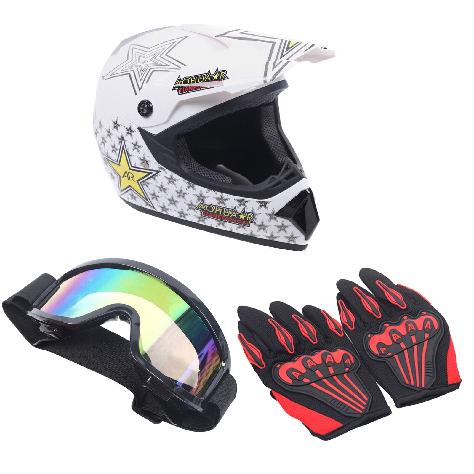 Motocross Youth Helmet+Goggles+Gloves Kit Off-Road Dirt Bike Racing ATV Protect