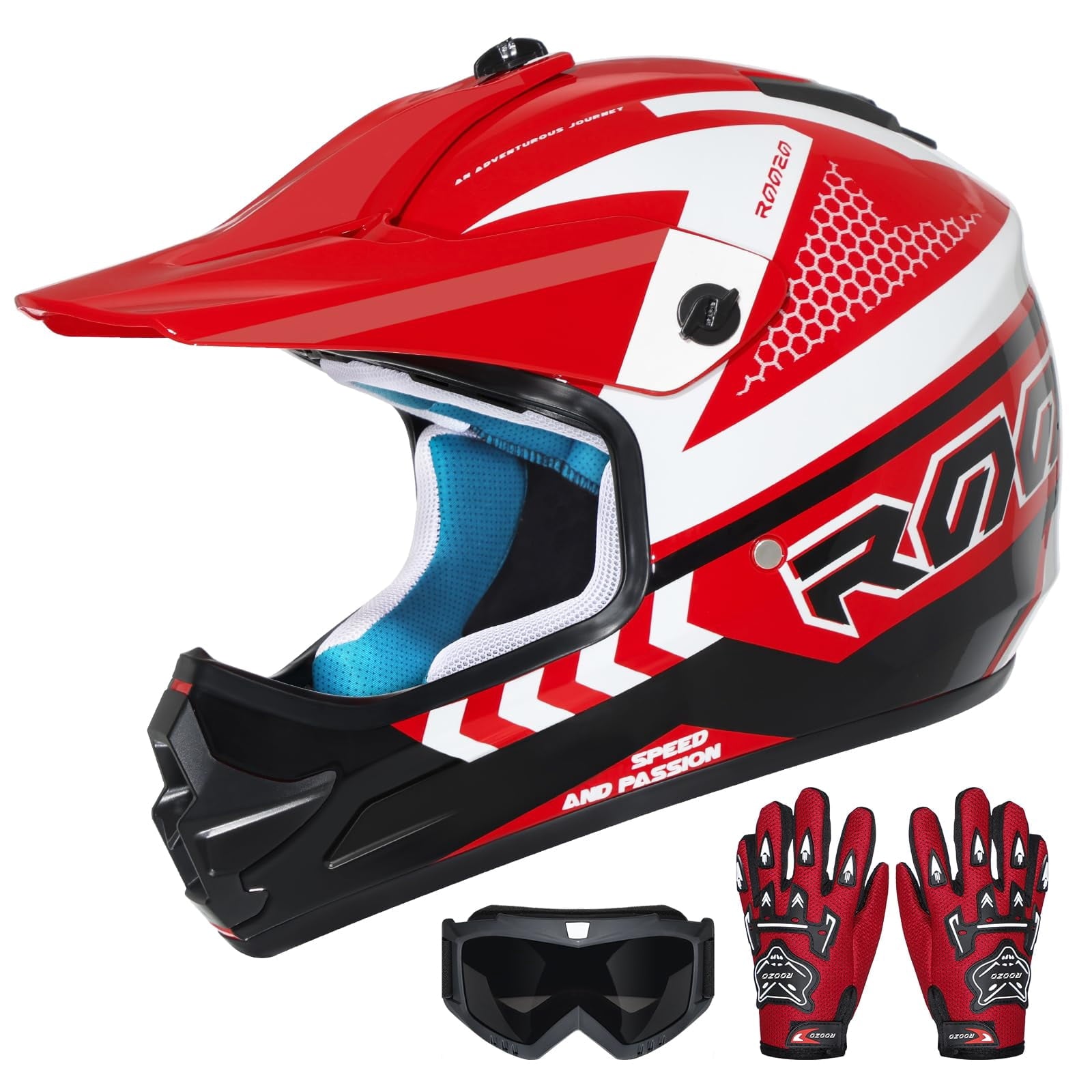 Youth Dirt Bike Helmet DOT Certified - Full Face Motorcycle Helmet for Off-Road, ATV, Street Riding, Includes Adjustable Goggles & Protective Gloves