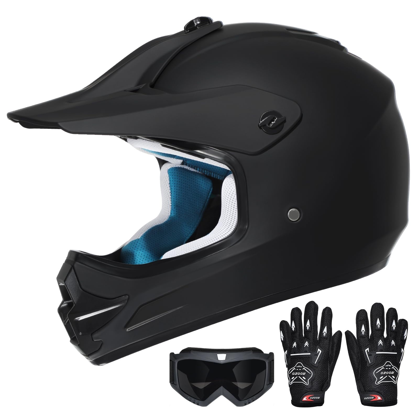 Youth Dirt Bike Helmet DOT Certified - Full Face Motorcycle Helmet for Off-Road, ATV, Street Riding, Includes Adjustable Goggles & Protective Gloves