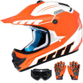 Youth Dirt Bike Helmet DOT Certified - Full Face Motorcycle Helmet for Off-Road, ATV, Street Riding, Includes Adjustable Goggles & Protective Gloves
