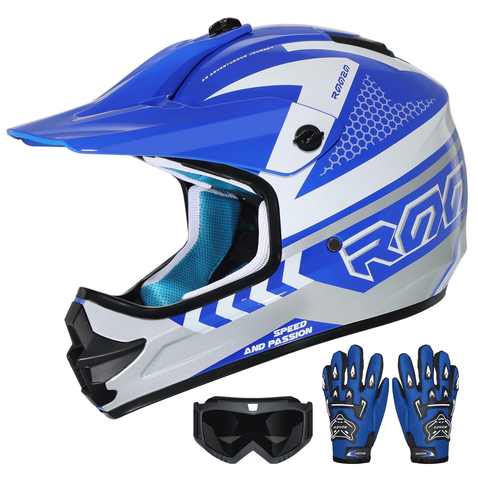 ROOZO Youth Dirt Bike Helmet â€?DOT Certified Full Face Motorcycle Helmet with Goggles & Gloves