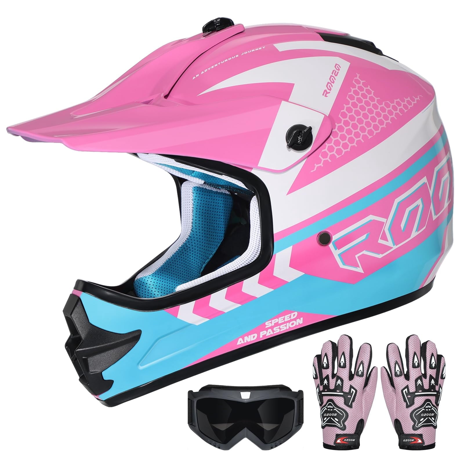 ROOZO Youth Dirt Bike Helmet â€?DOT Certified Full Face Motorcycle Helmet with Goggles & Gloves