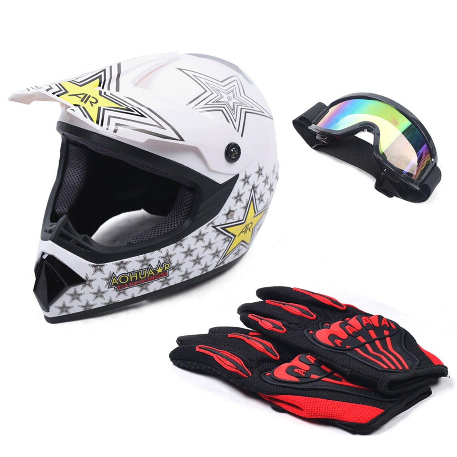 Youth Kids Motocross Helmets Offroad Helmet Gloves Goggles DOT Certification Motocross Helmet Motorcycle ATV Dirt Bike (Fashion 3 L)