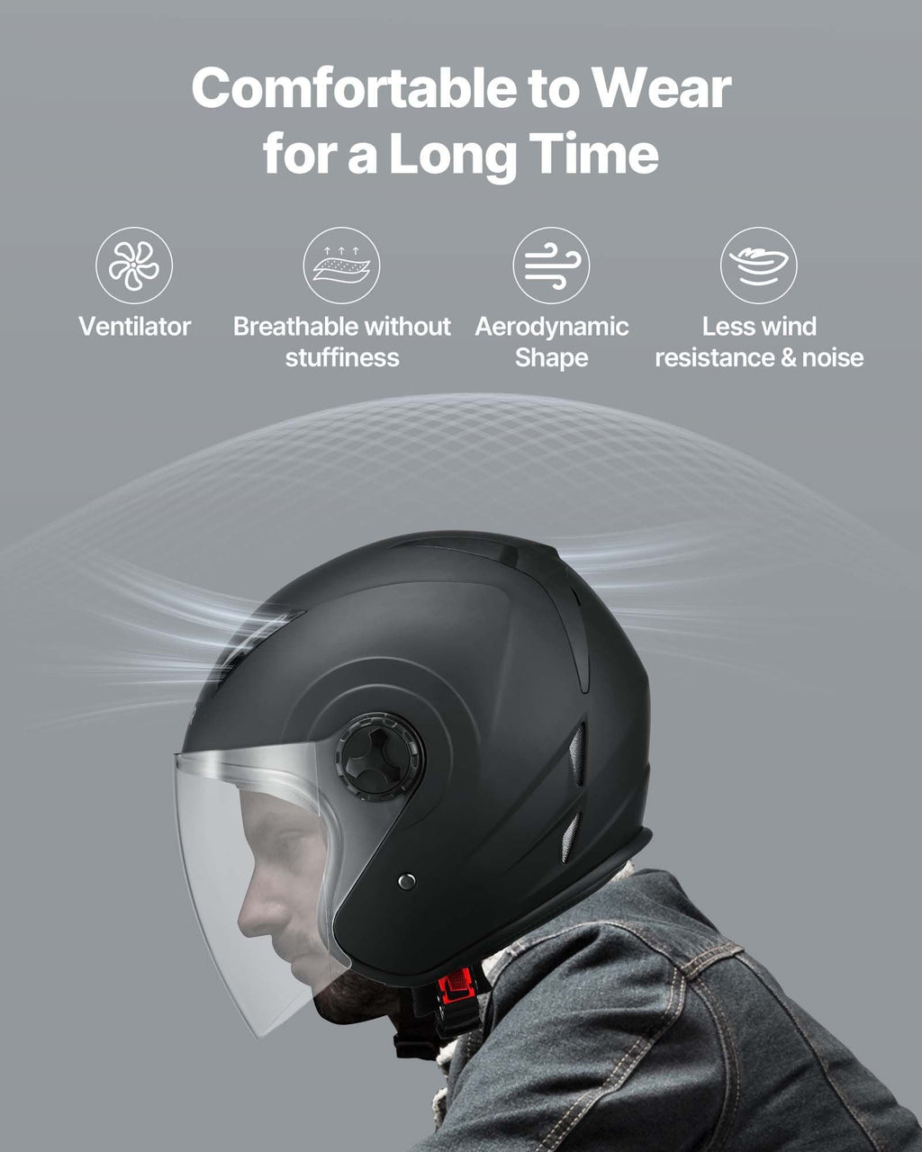 Adult 3/4 Open Face Motorcycle Helmet, DOT Certified Motocross Dirt Bike Helmet with Clear Wide Visor, Detachable Washable Liner, Comfortable Street & Racing Motorbike Helmet for Men & Women, Matte B