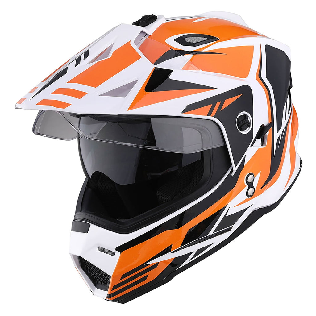 1Storm Dual Sport Motorcycle Motocross Off Road Full Face Helmet Dual Visor HF802 Matt Black + Motorcycle Bluetooth Headset