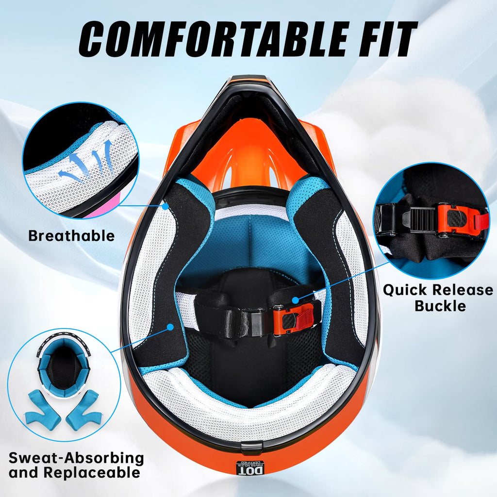 ROOZO Youth Dirt Bike Helmet â€?DOT Certified Full Face Motorcycle Helmet with Goggles & Gloves