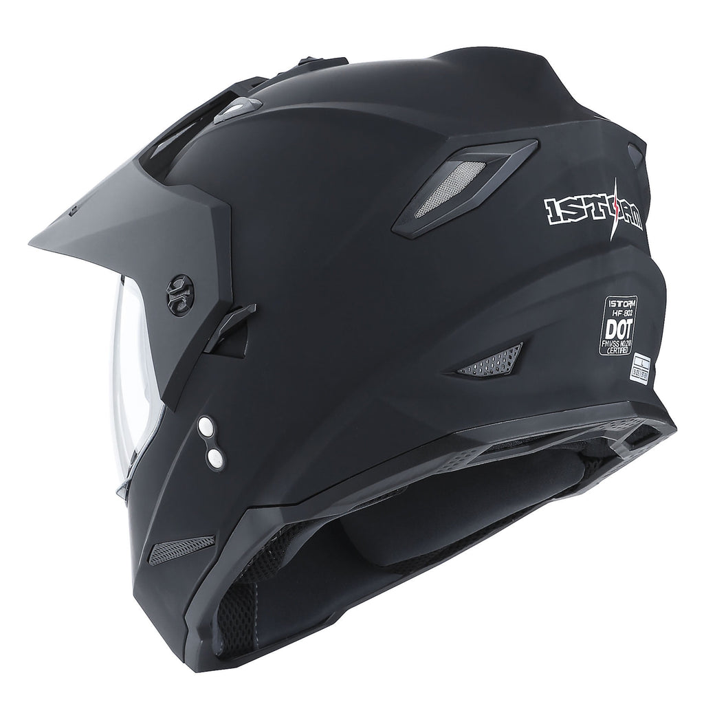 1Storm Adult Motorcycle Motocross Dual Sport Off Road Full Face Dual Visor Helmet F802CLS Matt Black