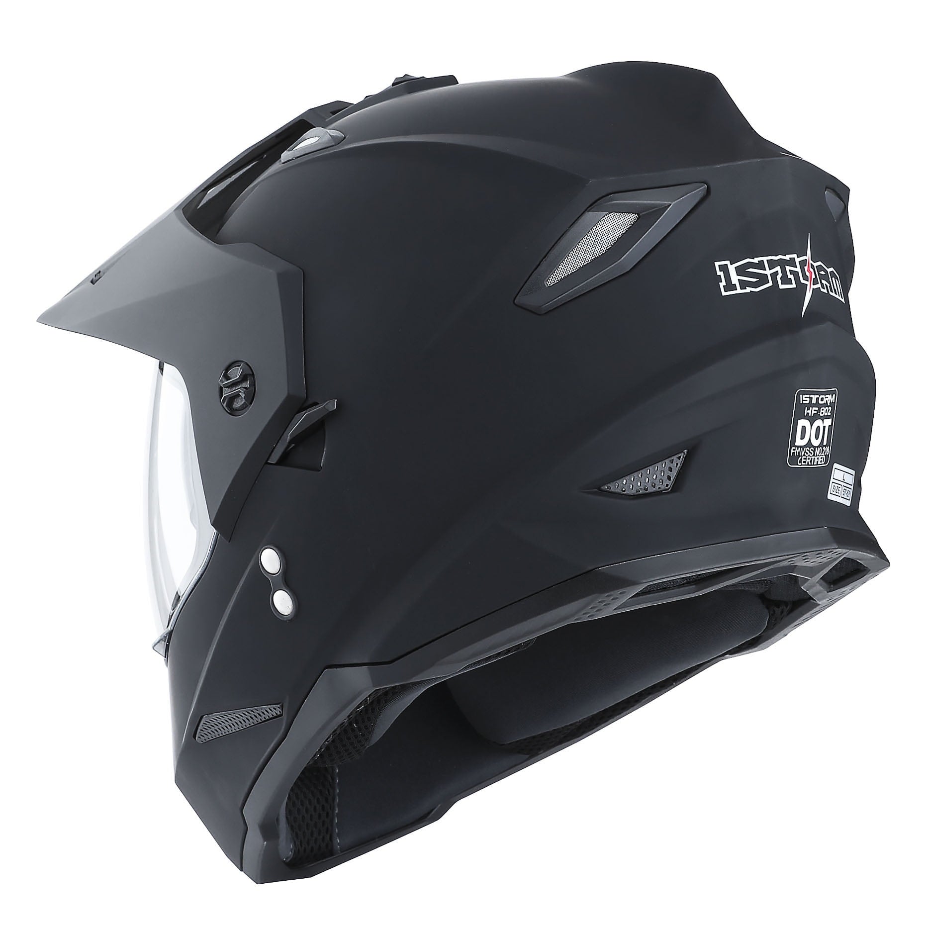 1Storm Dual Sport Motorcycle Motocross Off Road Full Face Helmet Dual Visor HF802 Matt Black + Motorcycle Bluetooth Headset